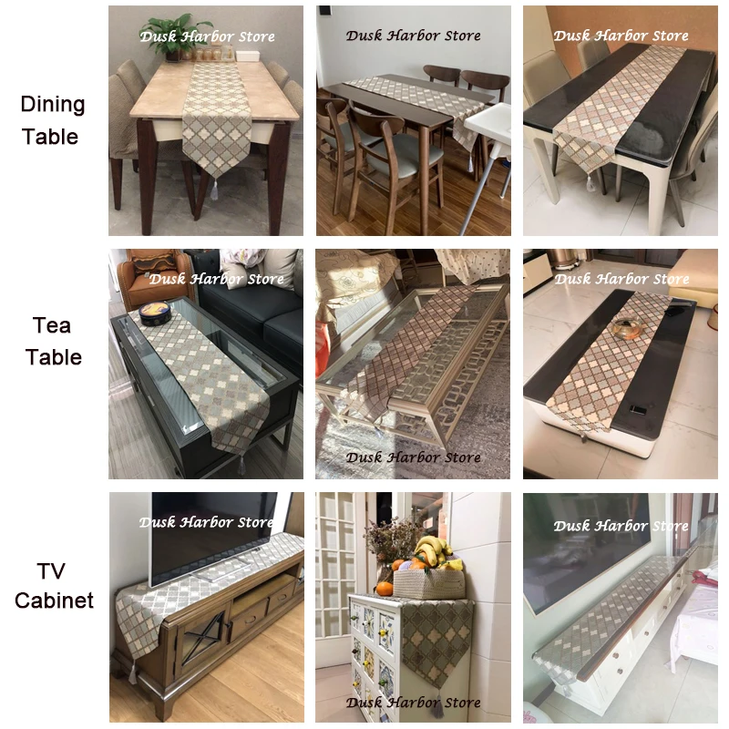 

Europe jacquard dining table flag with tassels 3D geometric embroidered table runners for TV cabinet decoration home bed runner
