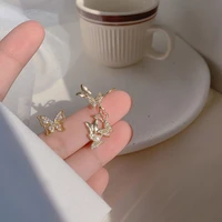 korean gold butterfly clips on crystals earrings for women trendy ear bone clips ear cuffs personality fake cartilage jewelry