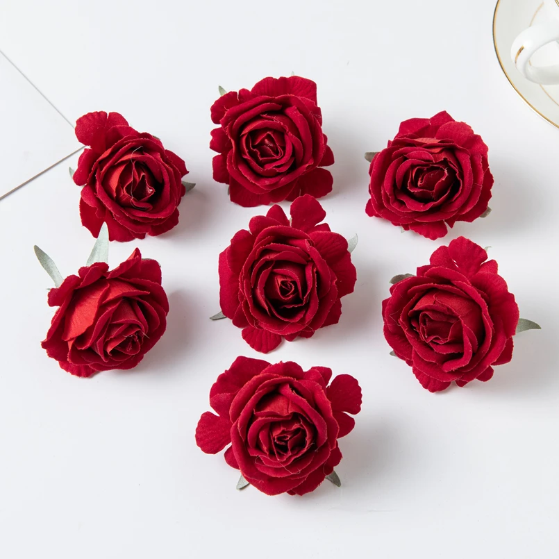 100 шт. искусственные цветы, высокое качество, фланелевая головка розы, аксессуары для украшения дома, Рождественская гирлянда, оформление свадьбы, невесты