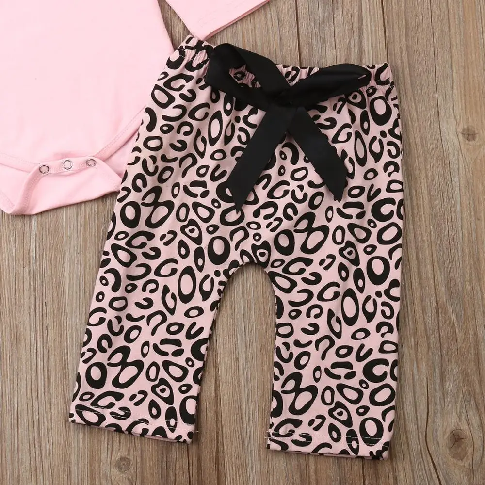 

New Autumn Girls' Clothing Baby Infant Solid Jumpsuit Leopard Pants Two Piece Set Cotton Casual Newborn Clothes ropa bebe