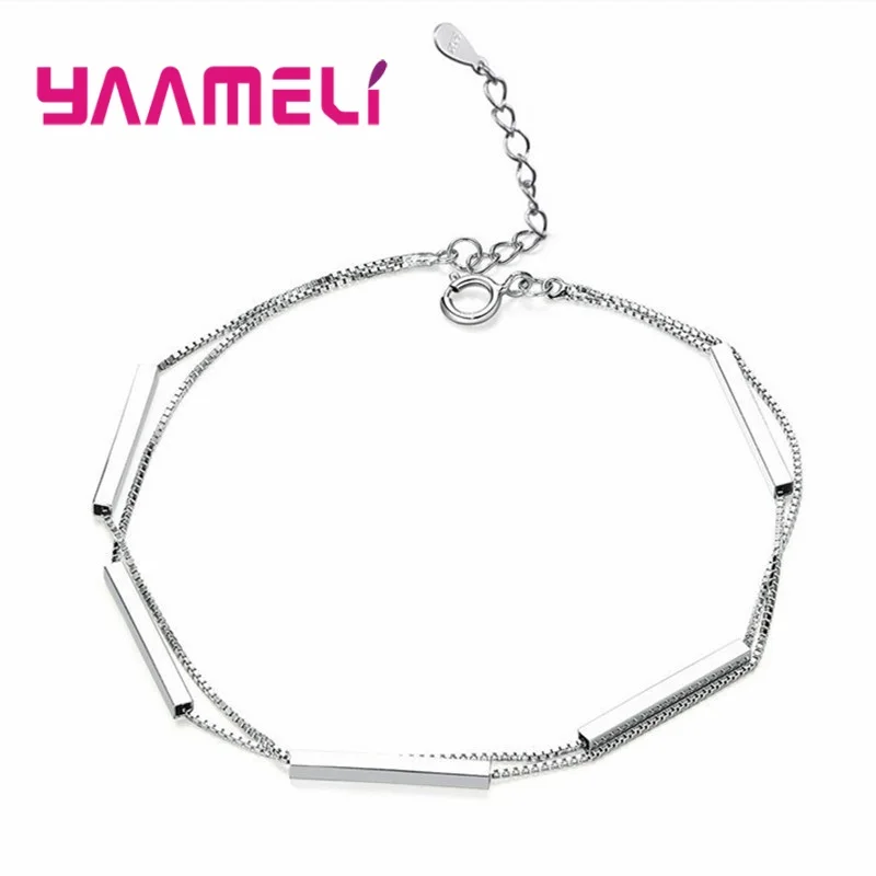 

Charming Double Layers Box Chains Bracelets for Man Woman Smooth 925 Sterling Silver with Extender Chain Wholesale Dropshipping