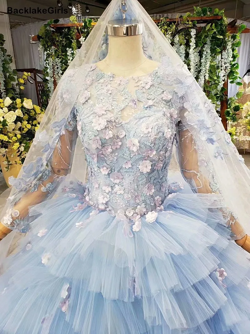 Голубое винтажное бальное платье Тюлевое свадебное 2020 принцессы высокого