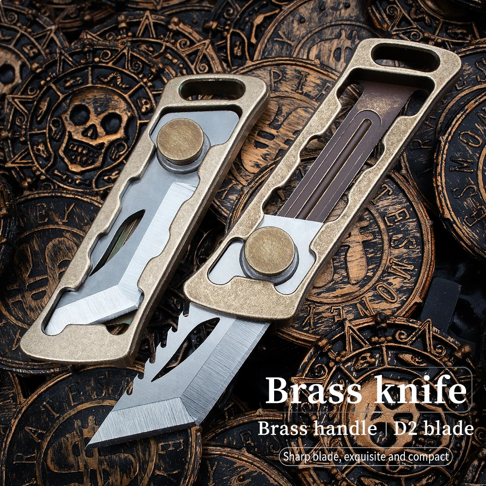 

Utility Knife Brass Handle Push-pull Express Box Knife Multifunctional Utility Knife Survival Knife D2 Blade