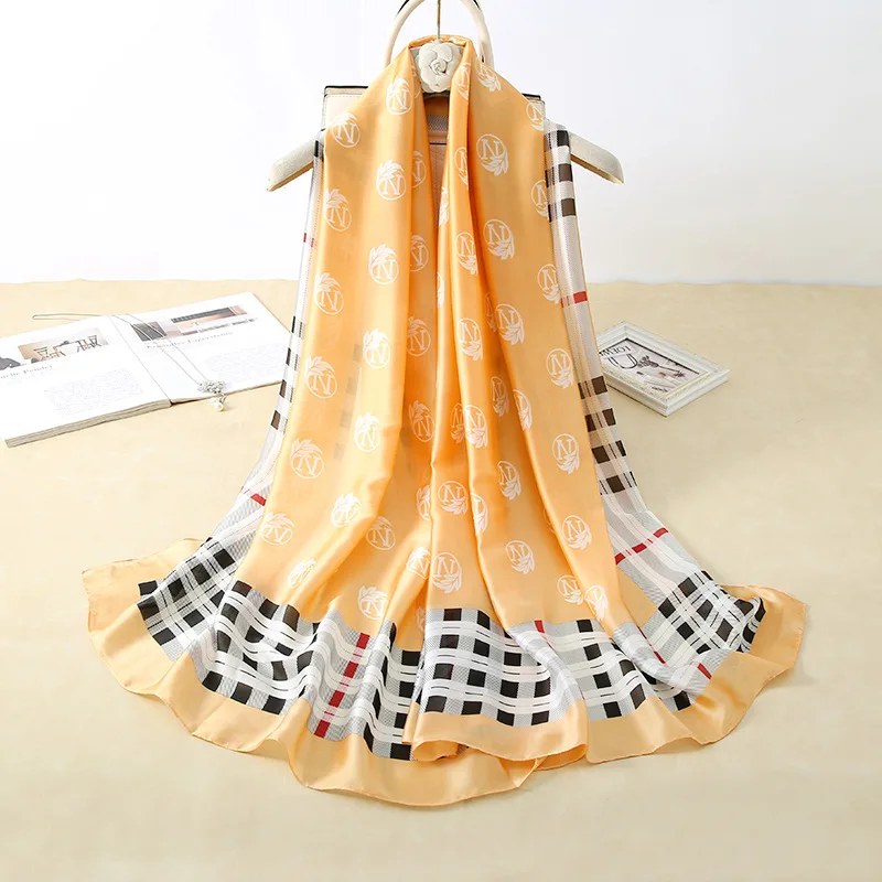 

2021 Summer Silk Scarf Women Print Scarf Flower,Birds,leaf,chains, 100% Natural Silk Wraps Shawls and Scarves 180*90cm Hijabs