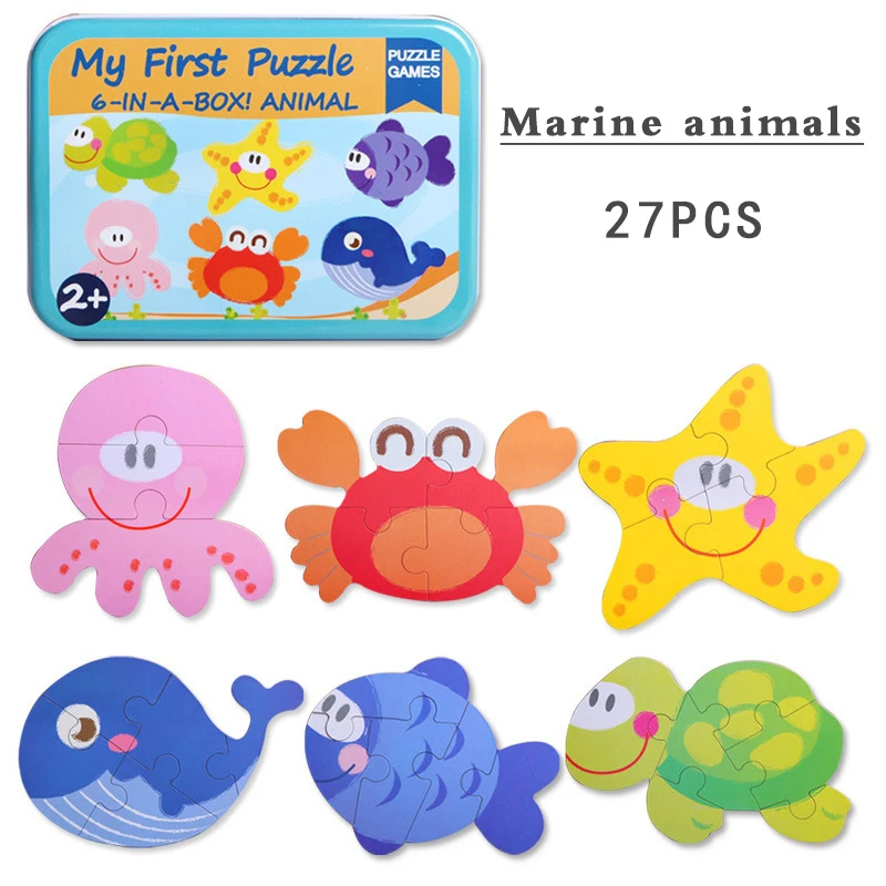 27PCS ocean Новое поступление, детские игрушки, обучающая головоломка для раннего старта, когнитивные карточки, автомобильный/Фруктовый/Животный/спасательный набор, парная головоломка, подарок для ребенка - Цвет: 27PCS ocean