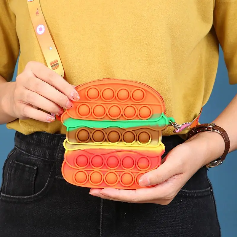 

Hamburger Bags with Straps Fidget Toys Kids Estuche Bubble Pencil Cases Simple Dimple Push Sensory Figet Toy Antistress Game