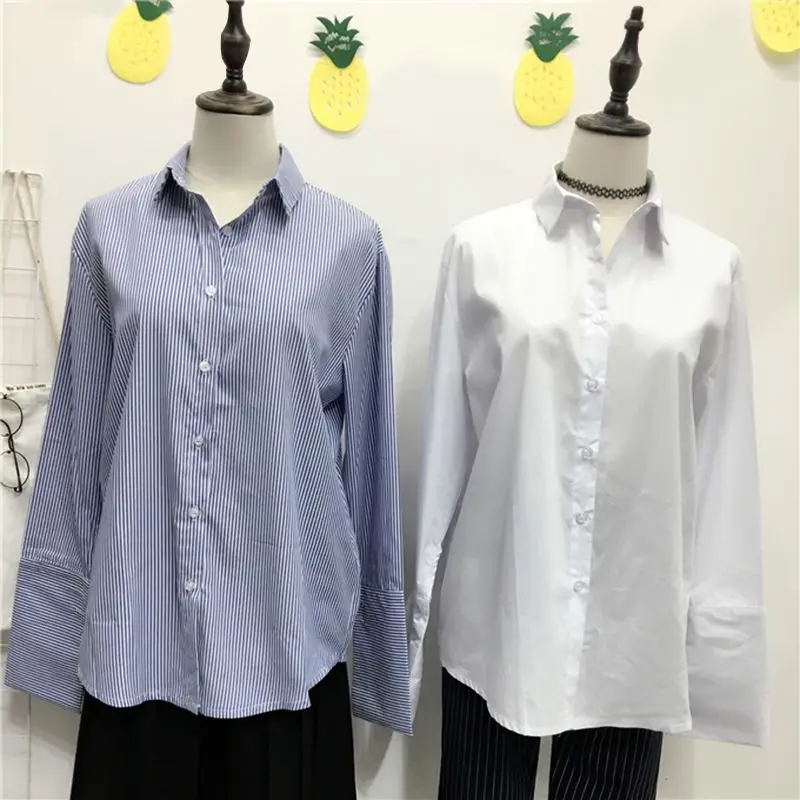 Новая Осенняя полосатая Классическая винтажная блуза с длинными рукавами и