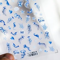 1sheet 8x10cm nail art sticker sea pattern jellyfish wave design self adhesive nail sticker decal manicure tips nail decoration