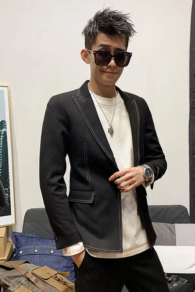 

2020 Spring And Autumn New Youth Popular Korean Personality Open-line Design Slim Suit Fashion Casual Men's Suit M-3XL