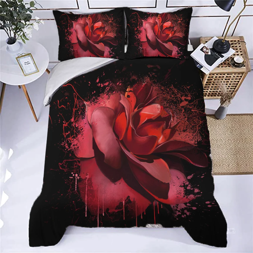 

3D Red Rose Bedding Set Flower Double Bed Cover King Duvet Quilt Cover Bedclothes Pillowcase 2/3pcs Home Textile Beauty