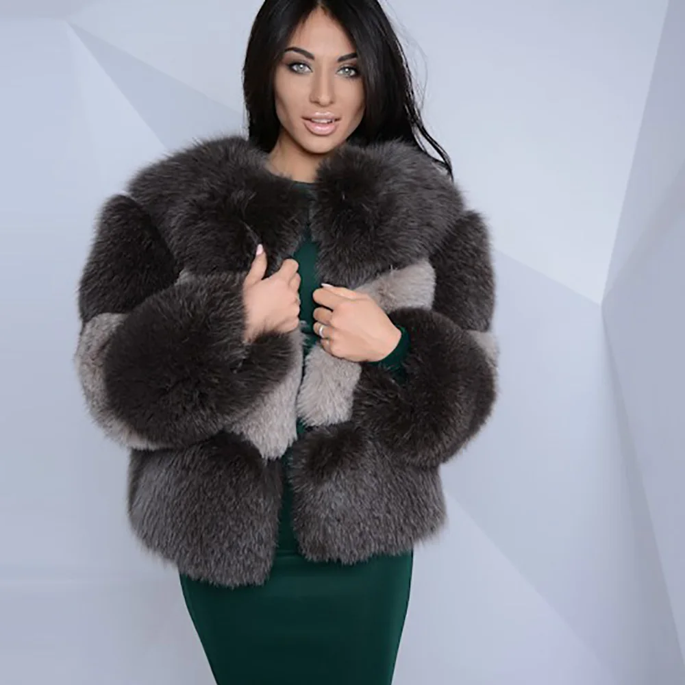 mix dark grey 55 см модная обувь из натурального белого меха лисы Для женщин натуральные жакеты из натурального меха пальто женский 3-мя рядами красивых короткая верхняя одежда для девочек - Цвет: mix dark grey