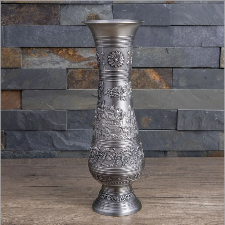 

Europe Medium Size Antique Tin Desktop Metal Flowers Vases Living Room Vase Artificial Flowe Pot Vase Fleur HP105