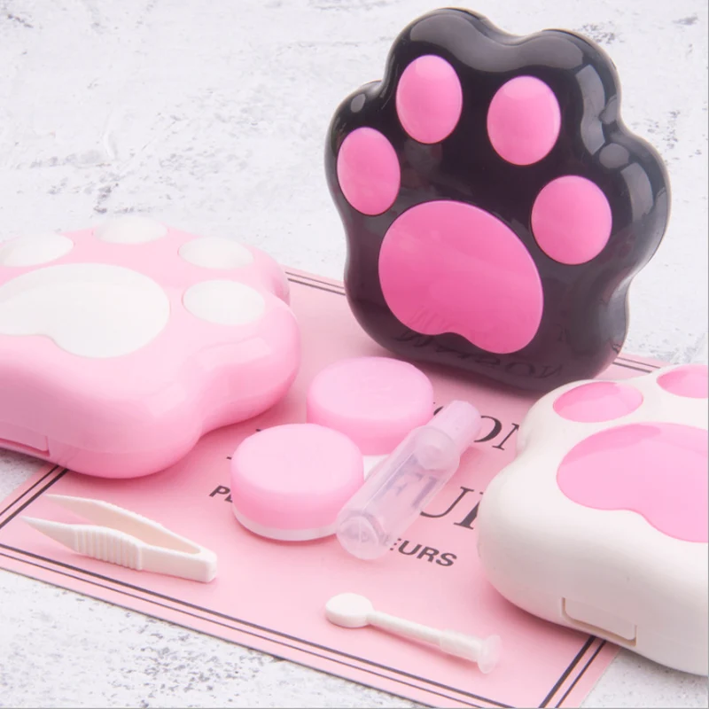 

Cartoon Cute Plastic Dog Cat Paw Contact Lens Case Mini with mirror Contact Lenses case Lovely Travel box Eyewear Accessories