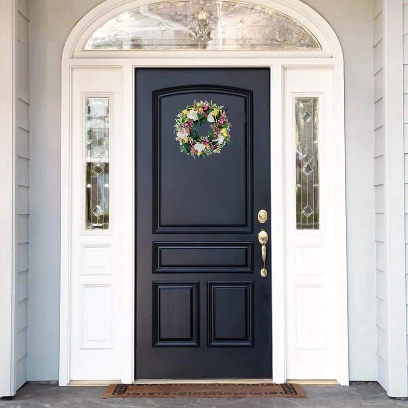 

Artificial Tulip Rose Bellflower Wreath for Front Door Wedding Wall Window Party Farmhouse Garden Home Spring Decoration