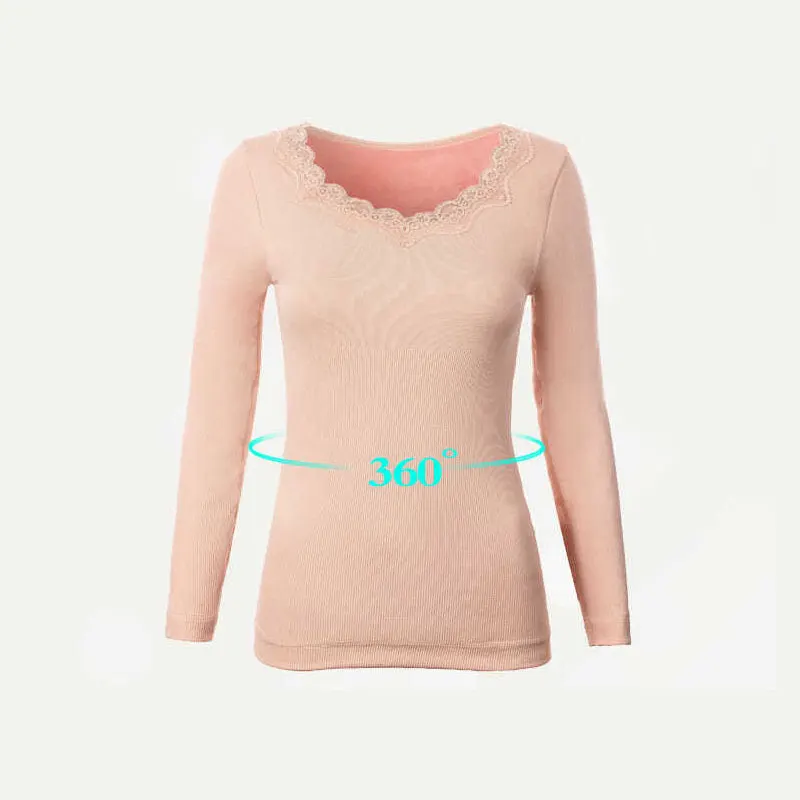 Warm Bottoming  T-shirt Long Sleeve Slim Top Autumn Winter New For Women Velvet Thickened Seamless Thermal Underwear Blouse