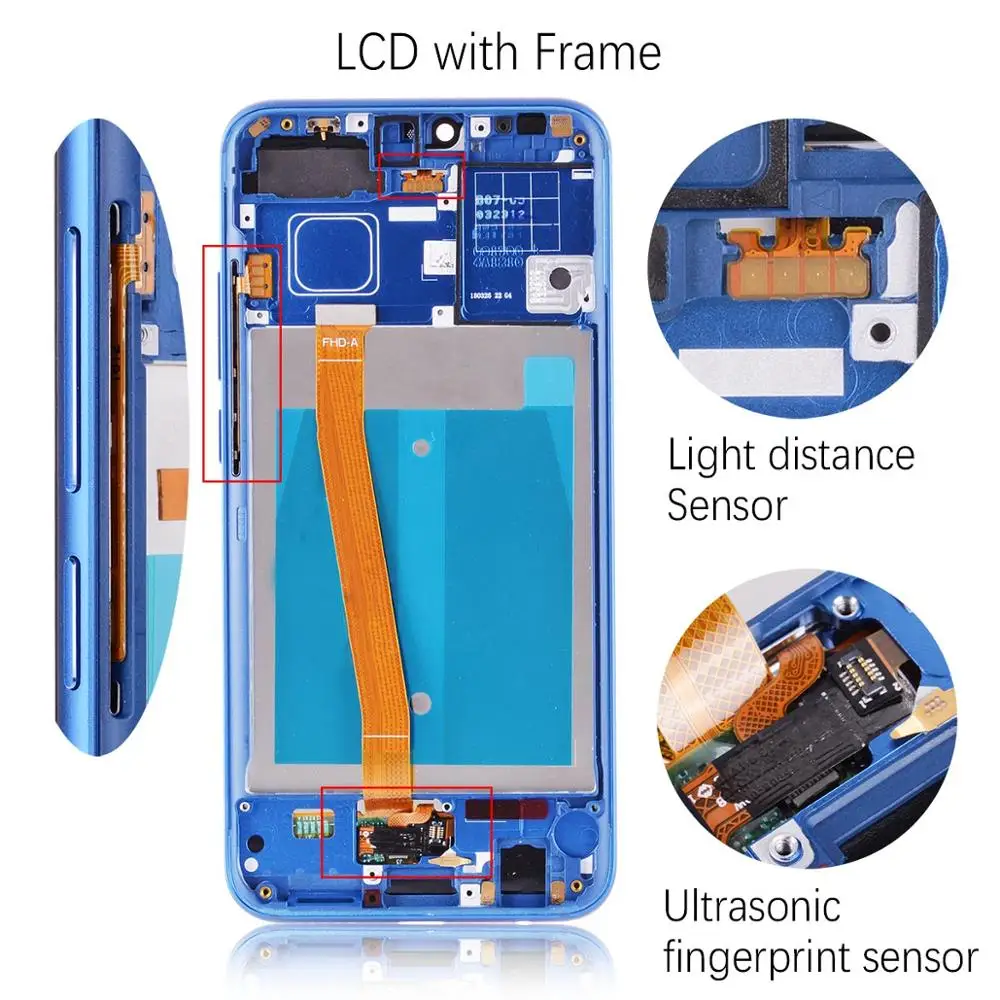 Дисплей для HUAWEI Honor 10 LCD в сборе с тачскрином на рамке Col-L29 черный синий