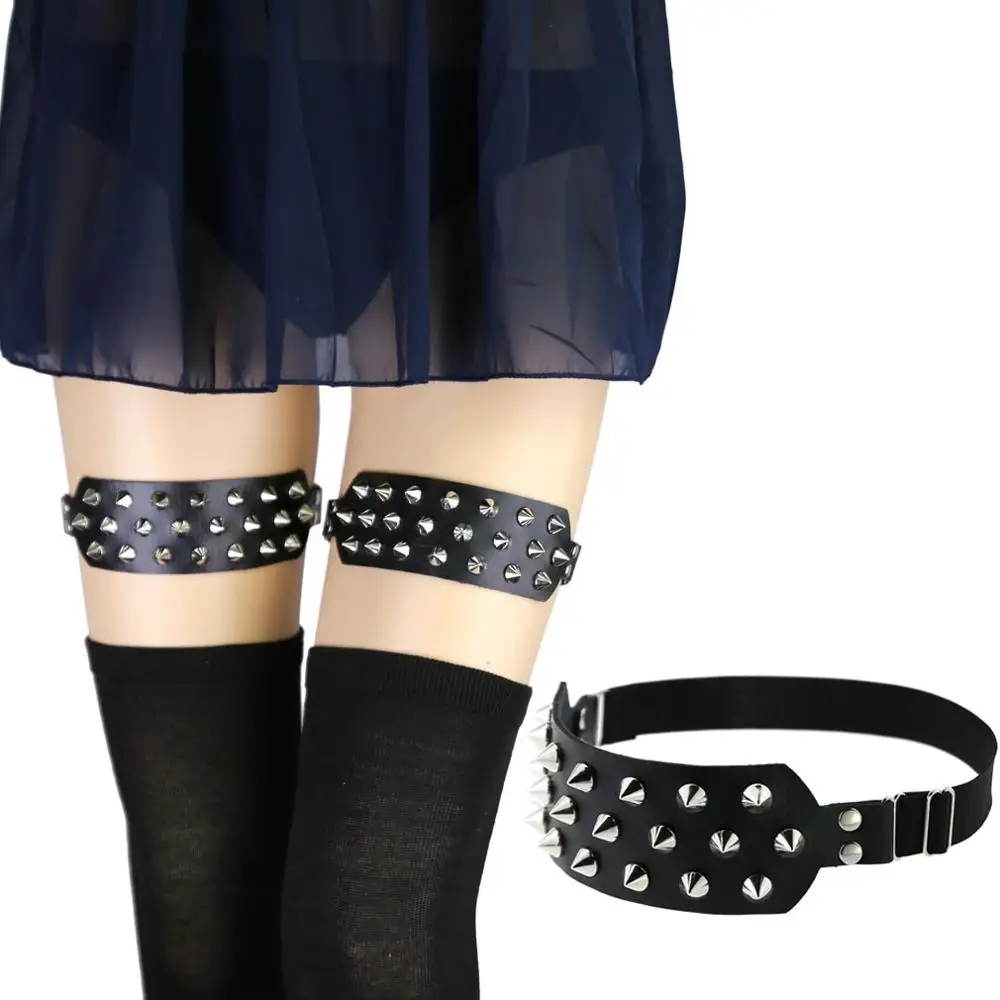 Панк готический кожаный эластичный широкий заклепки Спайк ногтей Подвязки Пояс