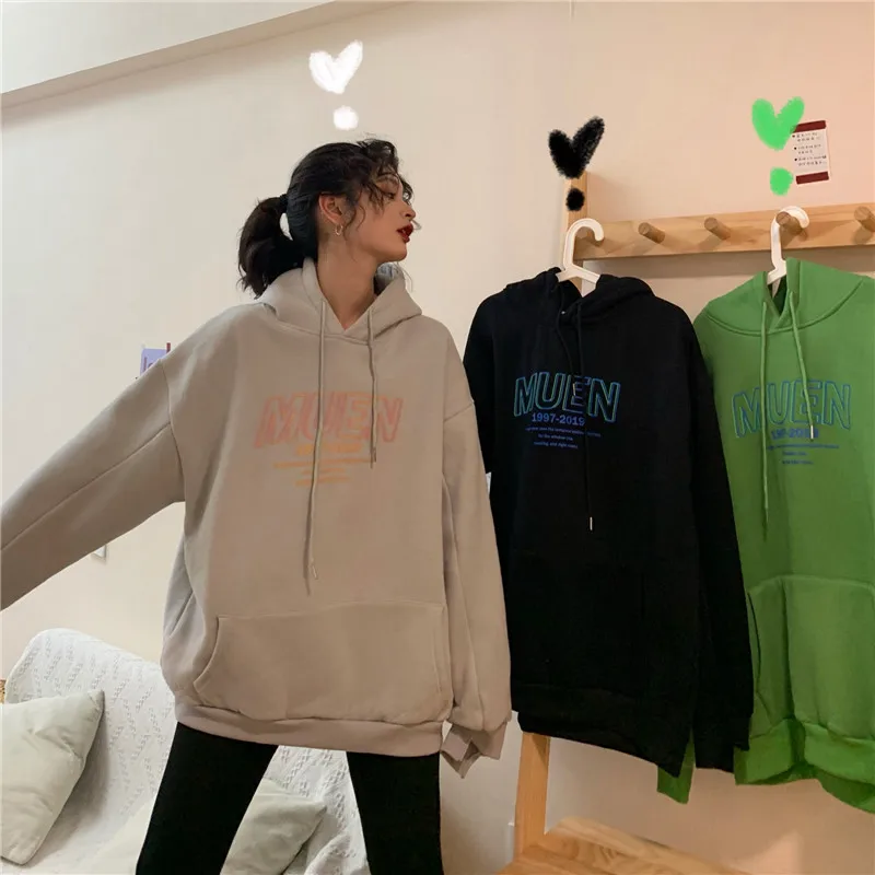 

Waitmore Super Popular CEC Sweater Women's Winter Fleece-Lined Thickened Korean Style Loose BF Idle Style Ins Very Fairy Blouse