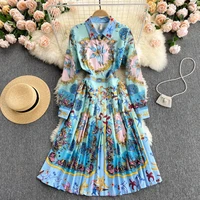 2021 early spring new long sleeved shirt female design sense niche printing heavy industry pleated celebrity dress
