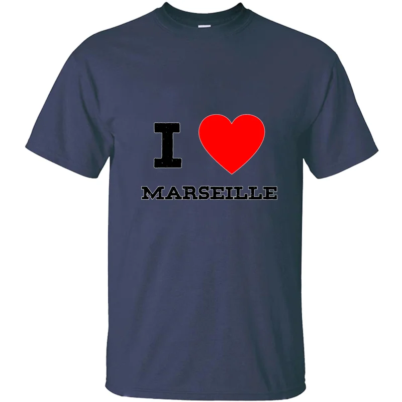 Мужская футболка с коротким рукавом I Love Marseille базовая однотонная хлопковая для