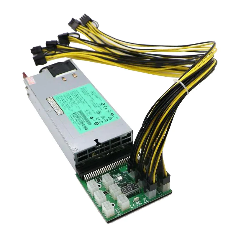 

GPU Mining Power Supply Kit,1200W, Breakout Board, 12pcs PCIe 6Pin to 6+2Pin Power Cable, 1200W