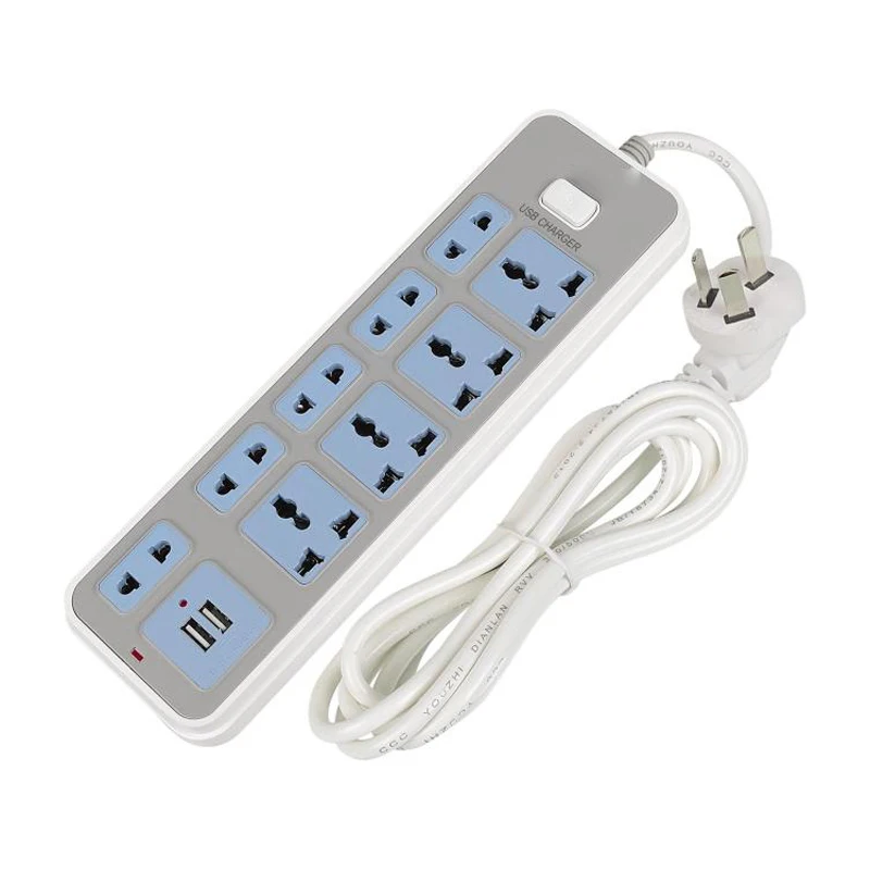 Силовая лента 4AC, универсальные розетки, штепсельная вилка 2USB, 2 м/6,4 фута, удлинитель, индивидуальная Коммутируемая защита от перегрузки, 2500 Вт, 10 А, розетка