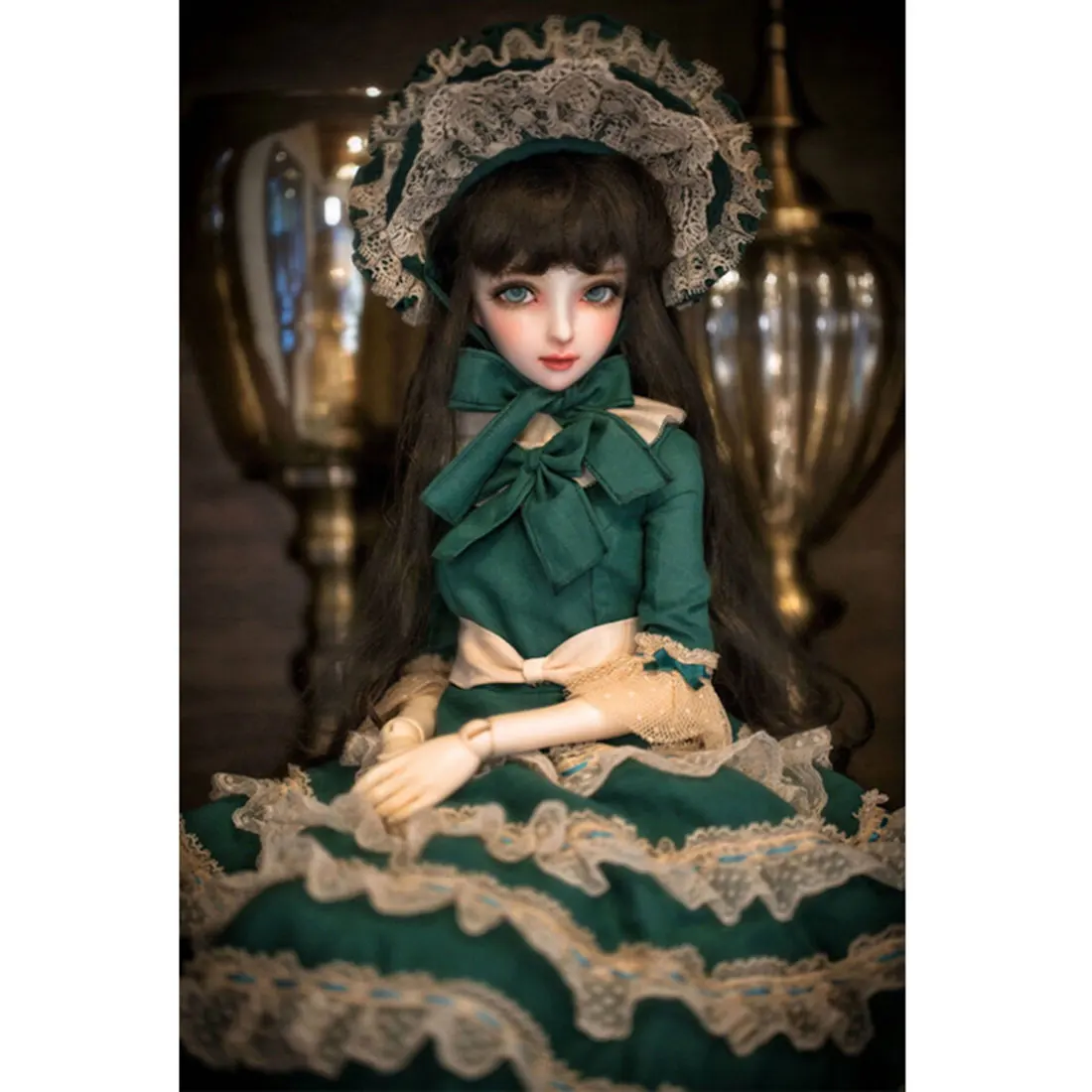 

MODIKERBJD British Retro style Classic Green Forest Cupcake Lace Dress for 1/3 1/4 BJD Dolls Girl Accessories- No Doll