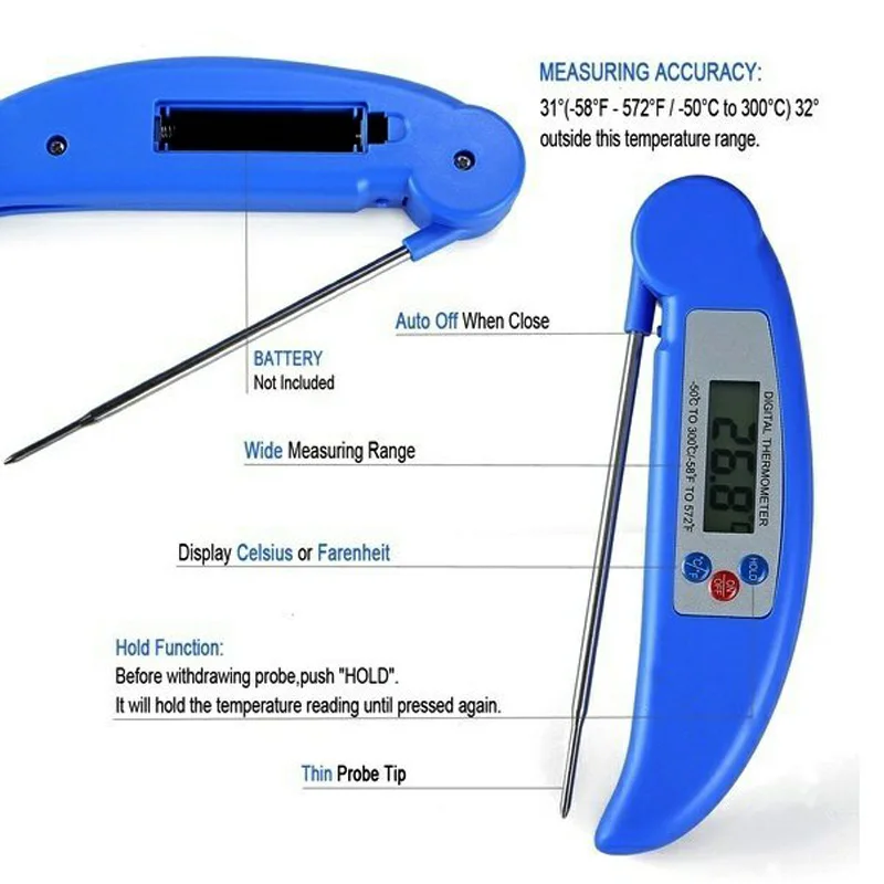 

Digital Kitchen Thermometer Probe Portable Foldable Food BBQ Meat Oven Kitchen Thermometer Cooking Water Oil Thermometer Tools