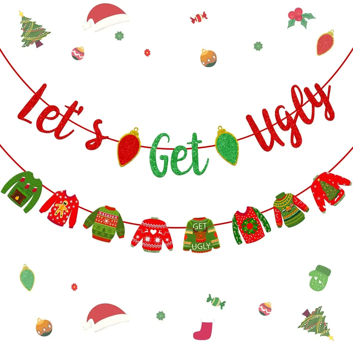 

Let's Get Ugly Banner Christmas Sweater Party Decorations, Christmas Party Banner for Fireplace, Wall, Table Decoration