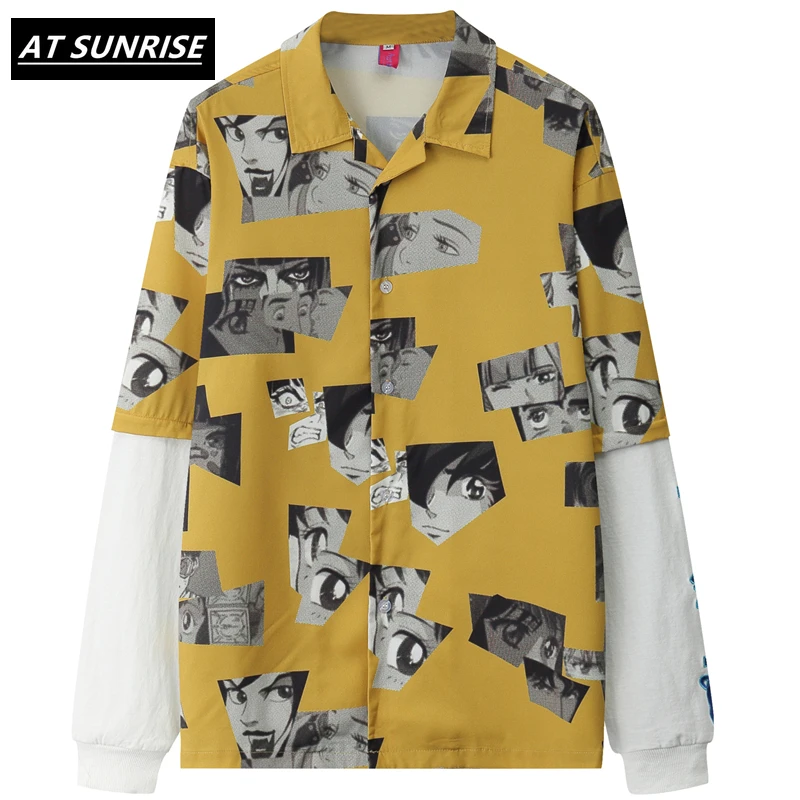 Мужская Повседневная рубашка с длинными рукавами желтая/белая хипстерская