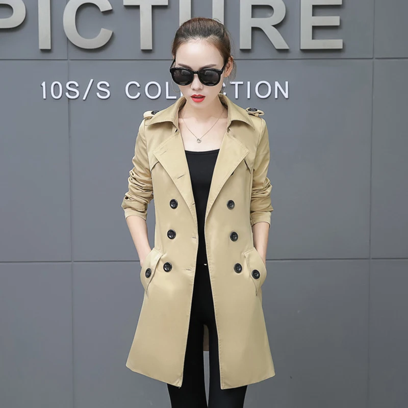 

Fashion Spring Autumn Trench Coat 2020 Women's Slim Outwear Large Size Med-length Double-Breasted Windbreaker Overcoat Mujer Q27