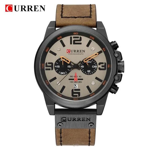 brown gray Новинка CURREN Мужские часы Топ люксовый бренд водонепроницаемые спортивные наручные часы хронограф кварцевые Военные Кожаные Relogio Masculino - Цвет: brown gray