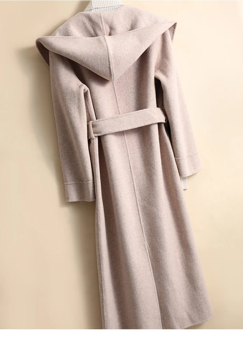 Женские пальто, двухсторонние, чистый кашемир, средняя длина, зима, новая мода, высокое качество, сплошной цвет, кружево, шерсть, Женская куртка, длинная