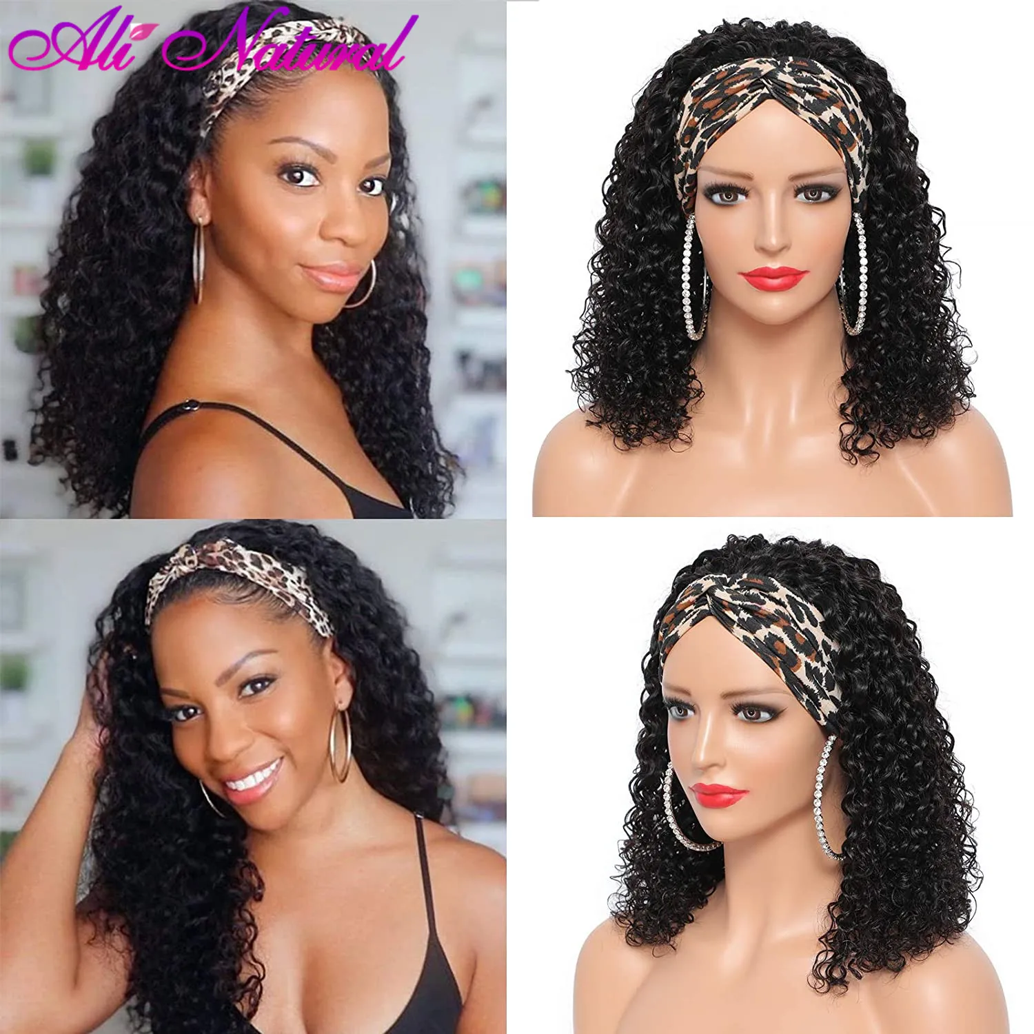 

Парики с повязкой на голову холодной волной, без клея, полностью машинное изготовление, парики из натуральных волос Реми, манекен для шарфа ...