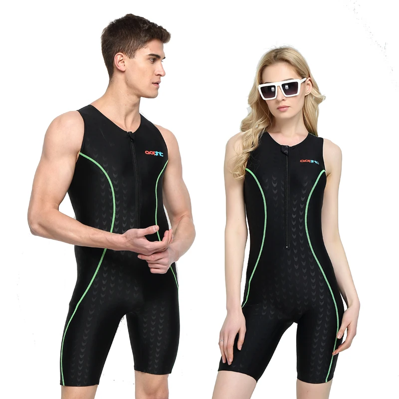 Men Women WaterProof Knee Length Racing Competition SwimSuit One Piece Professional Training Water Sport Surfing Swim Beach Wear