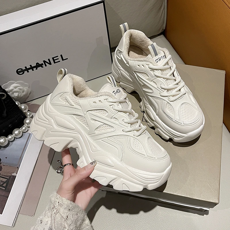 

2021 Winter Fashion Luxury Women Sneakers Thick Botton Casual Sport Walking Shoes Trainers Woman Vulcanized Warm fur Sneakers
