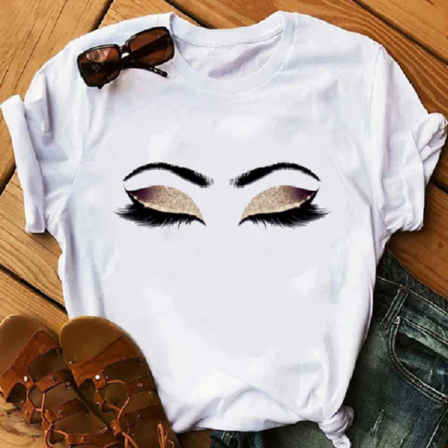 

Makeup Art Eyelashes Student Shirt Unique Minimalist Cotton Soft T shirts Boyfriend Black Lady New Back To School Sports Top