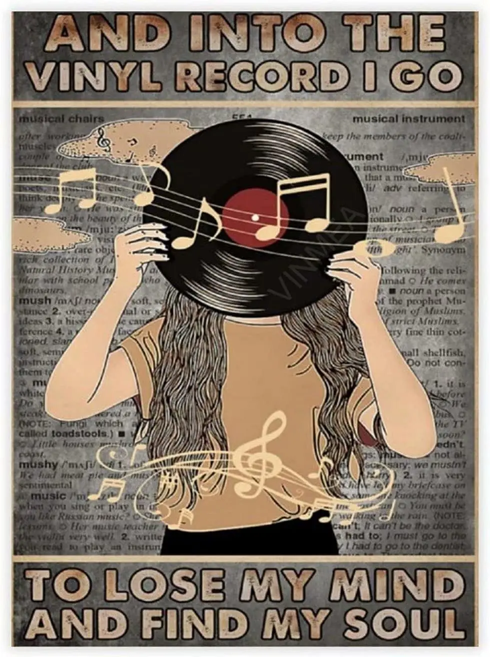 

Metal Tin Sign Into The Vinyl Record I Go to Lose My Mind and Find My Soul,Metal Wall Panel Retro Art Decoration for Home Club