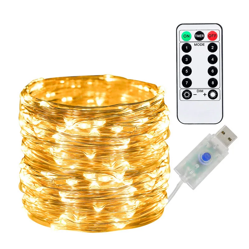 

USB Copper Wire LED String lights Remote control Holiday lighting Fairy Garland For Christmas Tree Wedding Party Decoration lamp