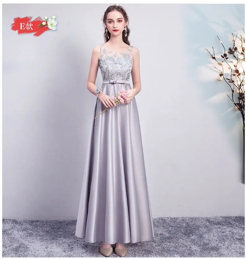 Серое элегантное платье подружки невесты для свадьбы с поясом без рукавов длиной