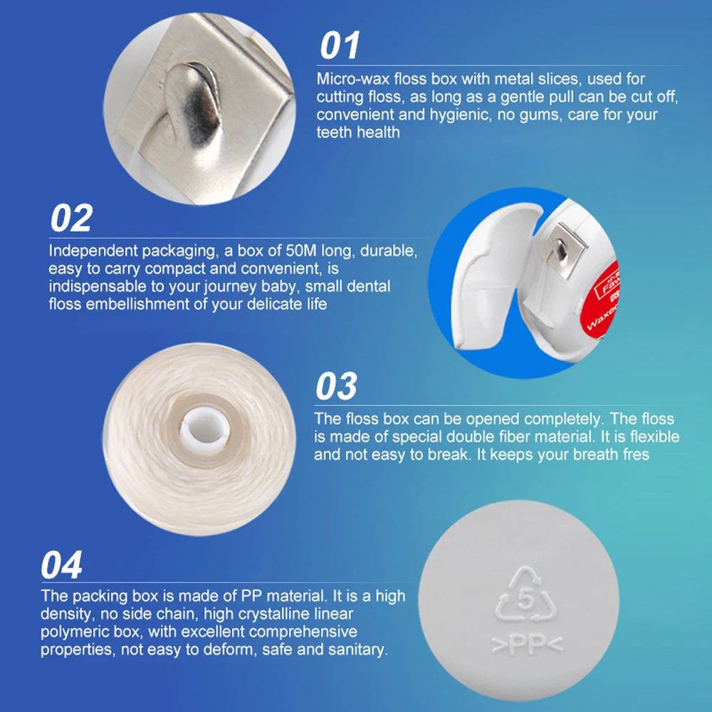 Портативная зубная нить для ухода за зубами уход полостью рта 50 м микровоск
