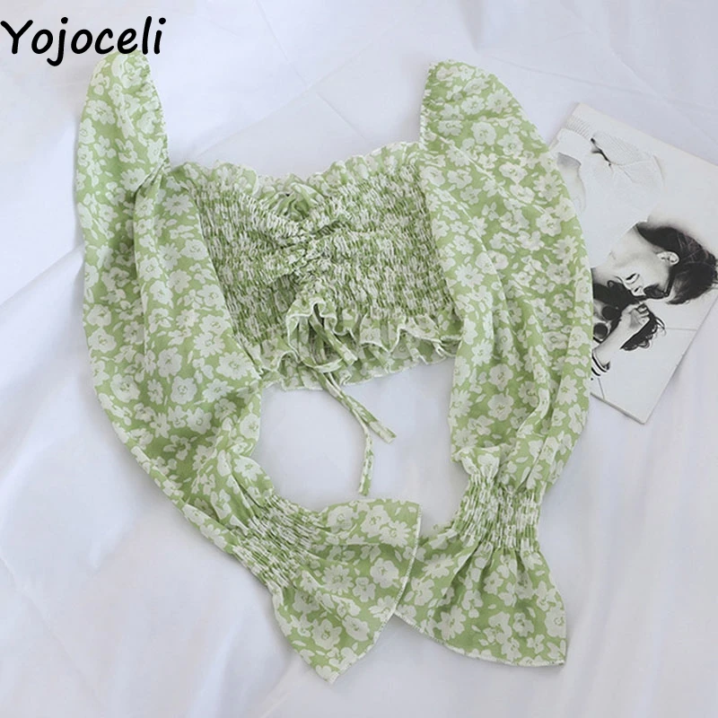 Блузка Yojoceli в стиле бохо Женская с длинным рукавом Пляжная рубашка принтом