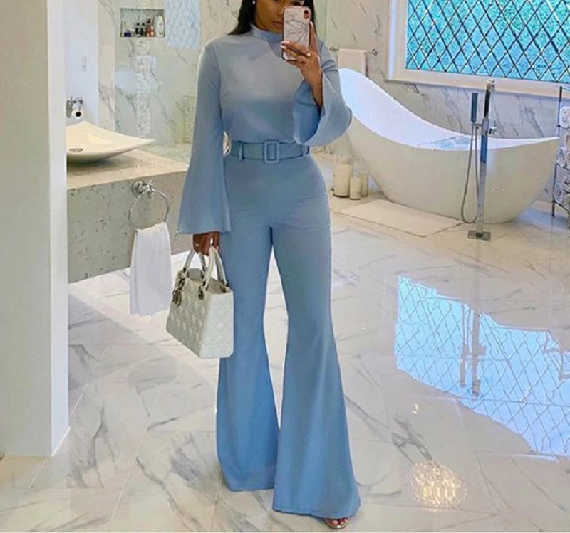 Женские осенне-зимние комбинезоны элегантные однотонные с широкими штанинами и