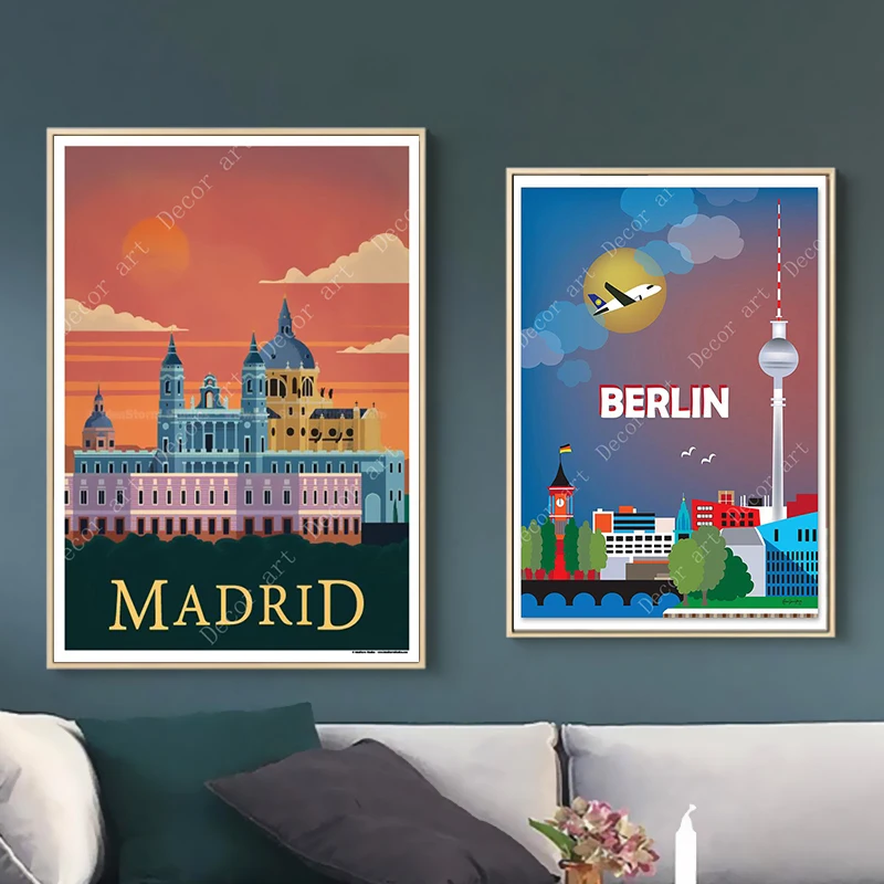 Испания Мадрид бульдога Берлина Германия путешествия холст картины старинные