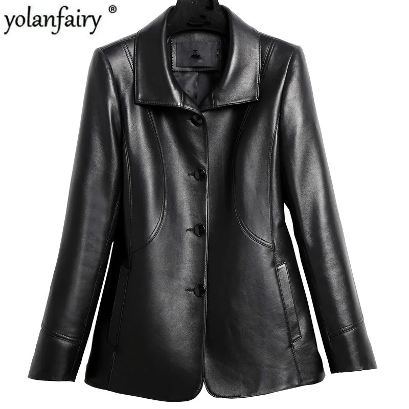 Женская куртка из натуральной кожи YOLANFAIRY пальто овечьей на весну и осень 2020