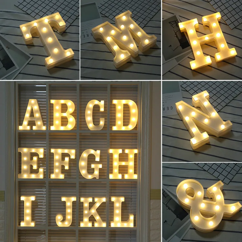 

Fun White Plastic Alphabet LED Night Light Marquee Sign Alphabet Lights Lamp Home Club Outdoor Indoor Wall Decoration stand hang