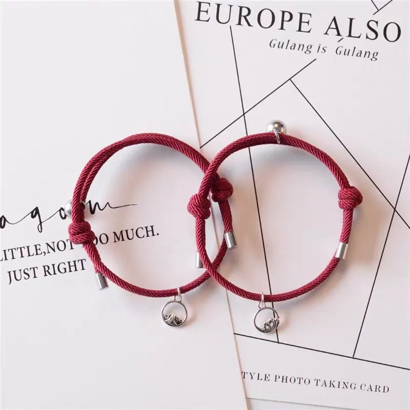 2 шт./компл. горы море Шарм волны браслеты Веревка Плетеный Магнит притягивает