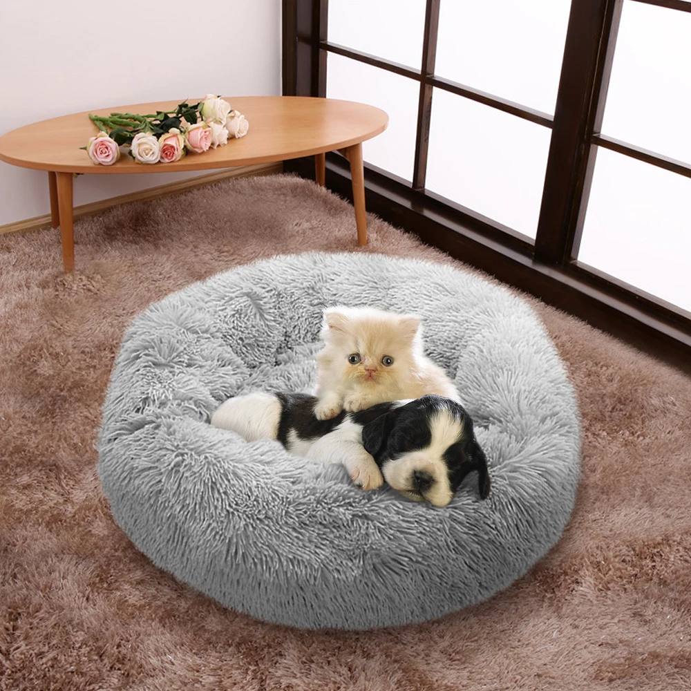 

Warm Fleece Pet Dog Bed Round Dog Kennel House Long Plush Winter Pets Dog Beds For Medium Large Dogs Cats Soft Sofa Cushion Mats