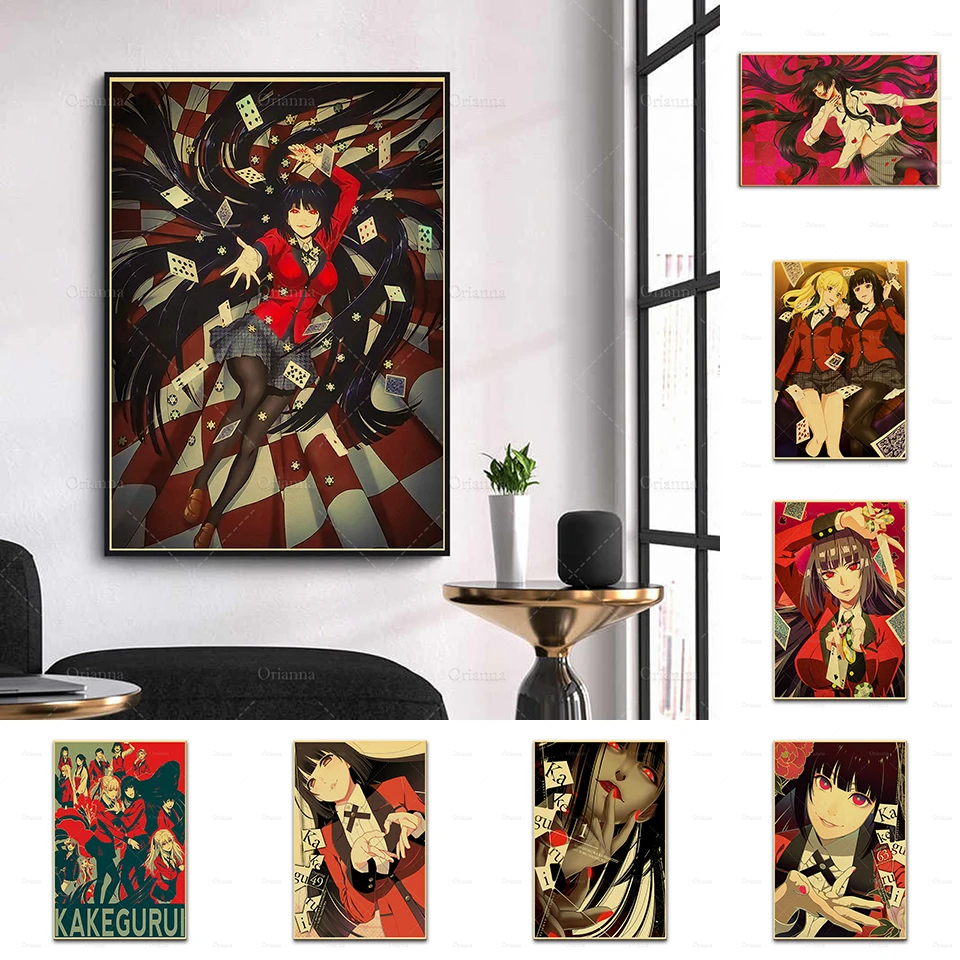 

Nordic Vintage Anime TV Poster Kakegurui Wall Art Stickers Decor For Home Room Cafe Bar Club Office Hotel Painting Decals Frame