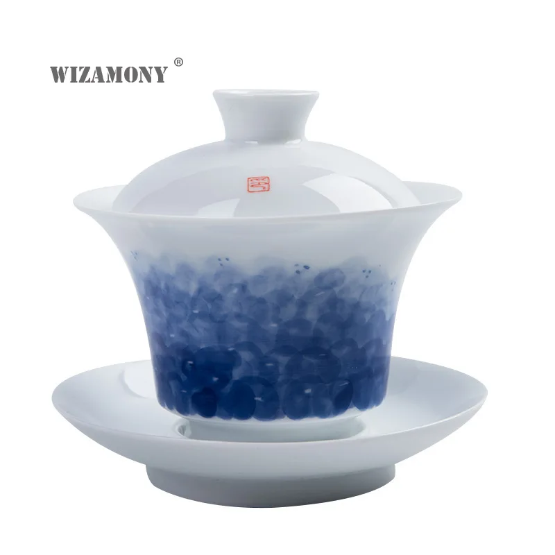 

Jingdezhen under-glaze hand-painted creative kung fu three to build a large ceramic tea set bowl to worship custom logo cups